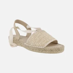 Alpargatas bajas en rafia trenzada beige con cintas