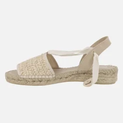 Alpargatas bajas en rafia trenzada beige con cintas