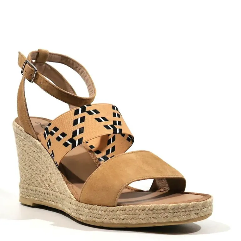 Alpargatas beige con banda elástica y pulsera al tobillo mujer