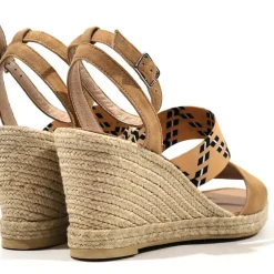 Alpargatas beige con banda elástica y pulsera al tobillo mujer