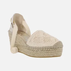 Alpargatas de esparto Vidorreta en tejido beige con cintas