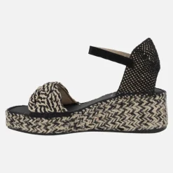 Alpargatas de rafia en combinado beige y negro con pulsera al tobillo