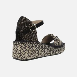 Alpargatas de rafia en combinado beige y negro con pulsera al tobillo