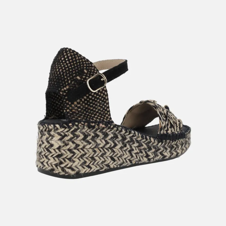 Alpargatas de rafia en combinado beige y negro con pulsera al tobillo