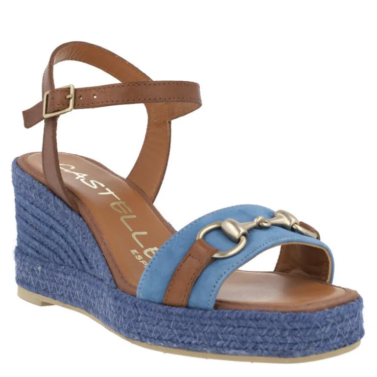 Alpargatas en combinado azul con adorno metálico en la pala