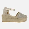 Alpargatas en glitter dorado con plataforma de yute y pulsera al tobillo