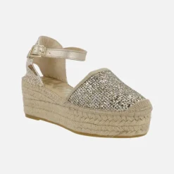 Alpargatas en glitter dorado con plataforma de yute y pulsera al tobillo
