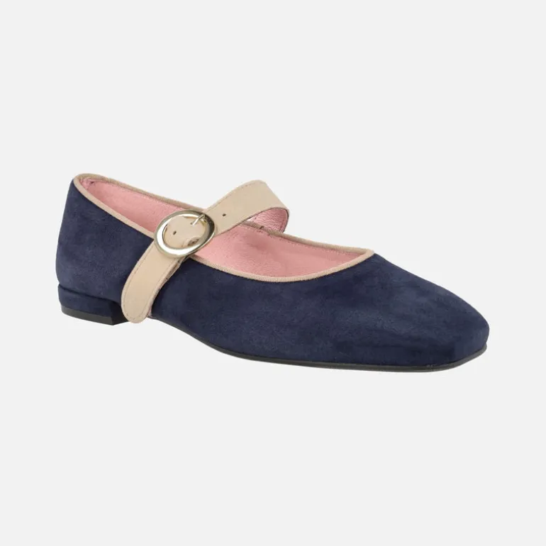 Bailarinas combinadas en ante marino y piel beige