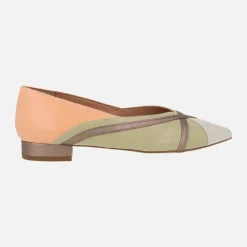 Bailarinas de piel en combinado naranja verde y beige