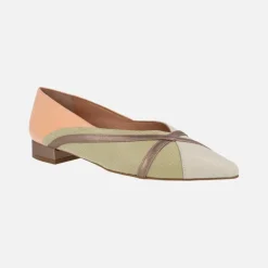 Bailarinas de piel en combinado naranja verde y beige