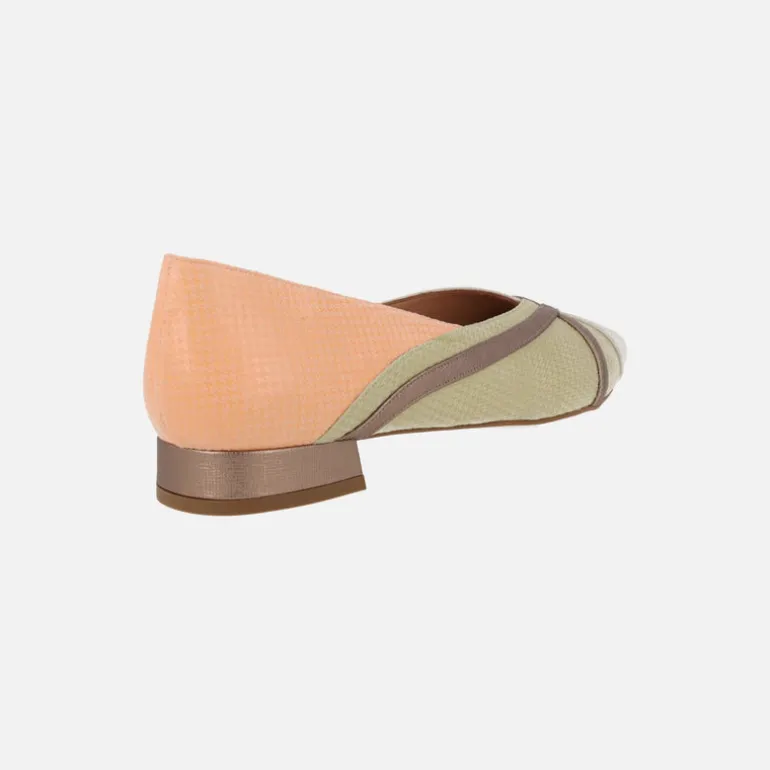 Bailarinas de piel en combinado naranja verde y beige