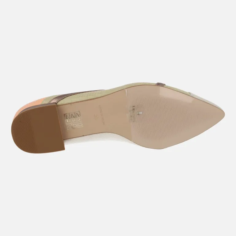 Bailarinas de piel en combinado naranja verde y beige