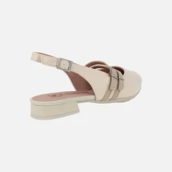 Bailarinas destalonadas en charol beige con pulseras en taupe