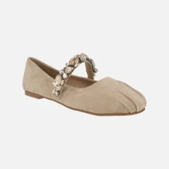 Bailarinas en ante beige con pulsera de pedrería