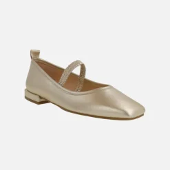 Bailarinas mercedes de piel en color oro con pulsera elástica