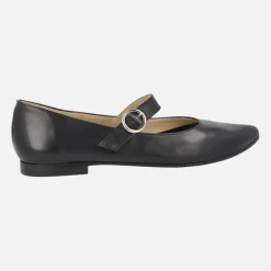 Bailarinas merceditas en piel negra con hebilla circular