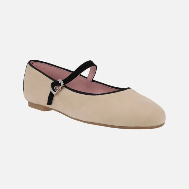 Bailarinas planas tipo merceditas en ante beige Eloin