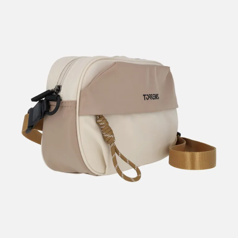 Bolsos bandolera bicolor en tejido beige y taupe de Torrens