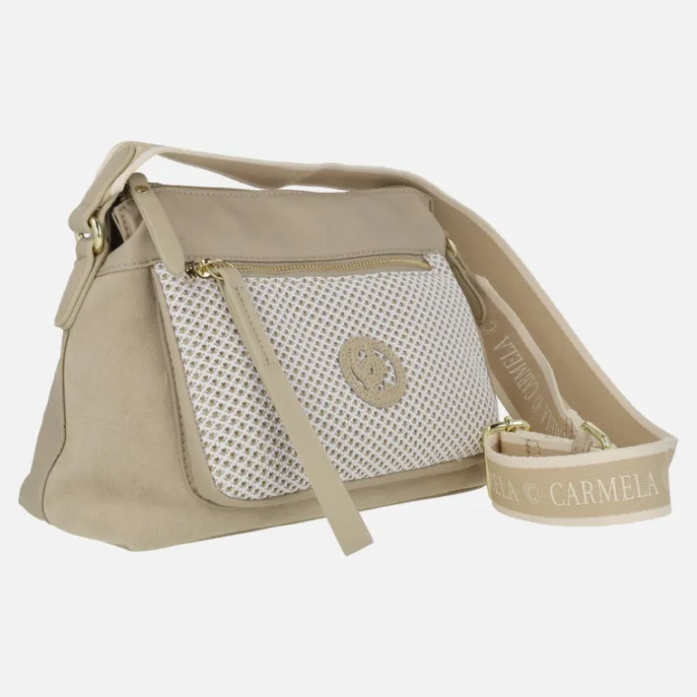 Bolsos bandolera Carmela en combinado de piel y tejido