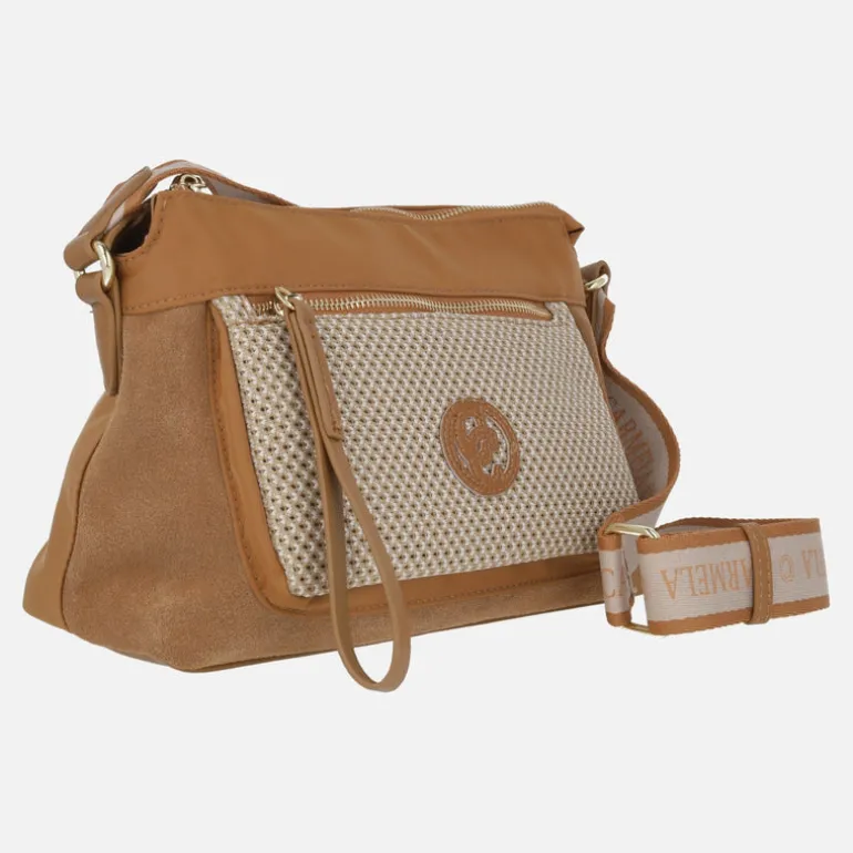 Bolsos bandolera Carmela en combinado de piel y tejido