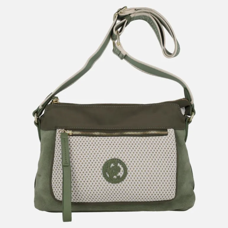 Bolsos bandolera Carmela en combinado de piel y tejido