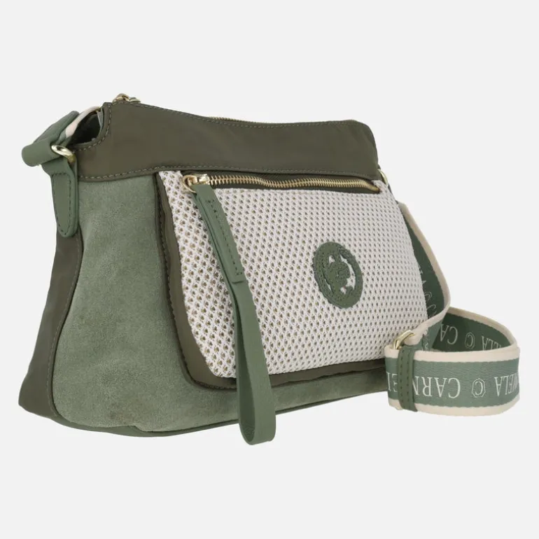 Bolsos bandolera Carmela en combinado de piel y tejido