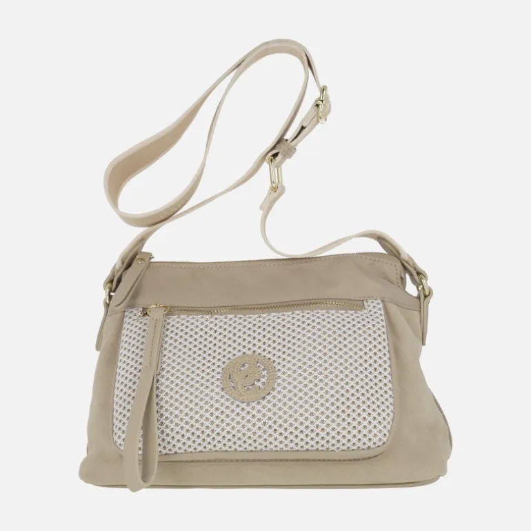 Bolsos bandolera Carmela en combinado de piel y tejido
