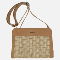 Bolsos bandolera en acabado rafia camel y beige