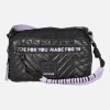 Bolsos bandolera en tejido acolchado negro con detalles en malva