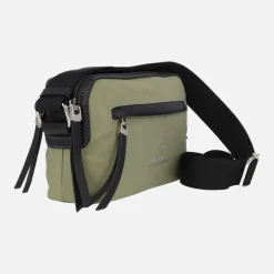 Bolsos bandolera en tejido verde kaki con detalles en negro