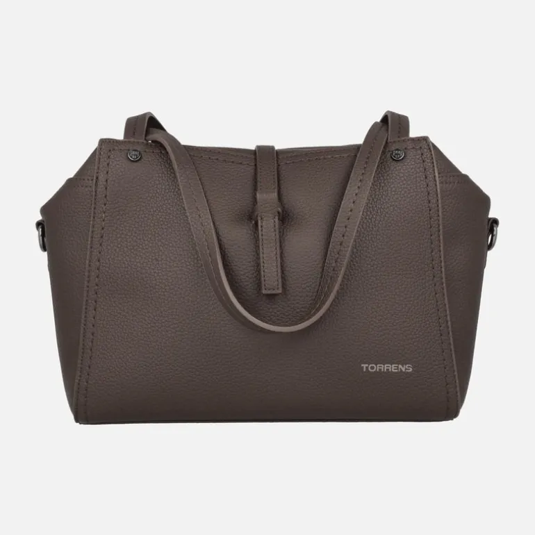 Bolsos de hombro en piel vegana marrón con bandolera extraíble