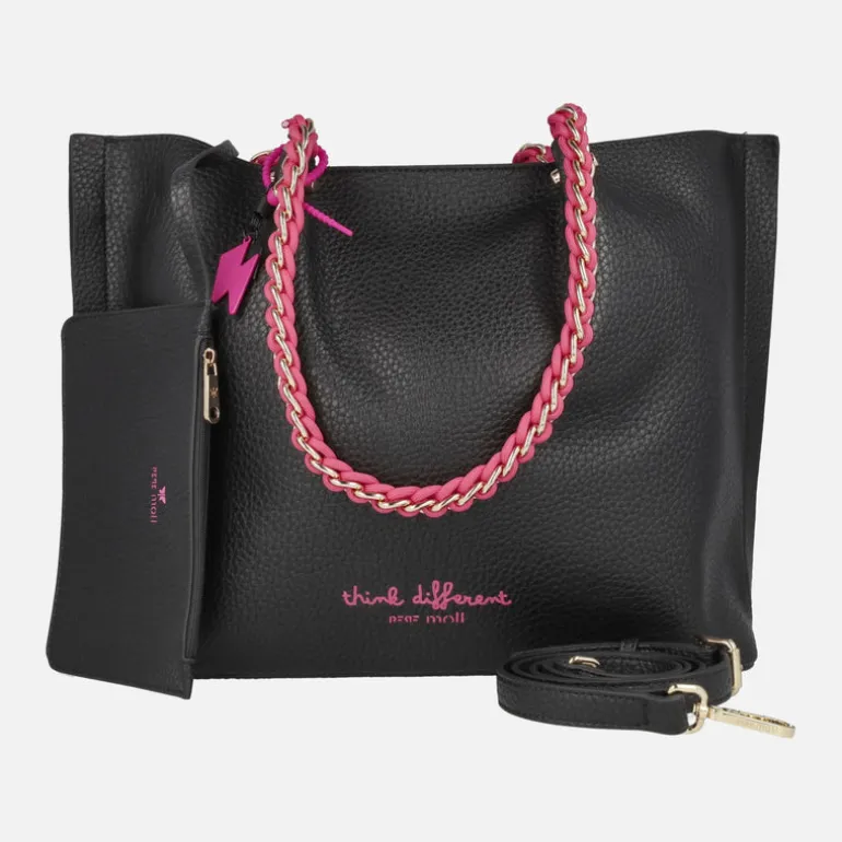 Bolsos de hombro estilo shopper en negro y fucsia Pepe Moll
