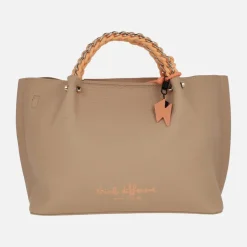 Bolsos de mano Pepe Moll en camel con detalles en naranja