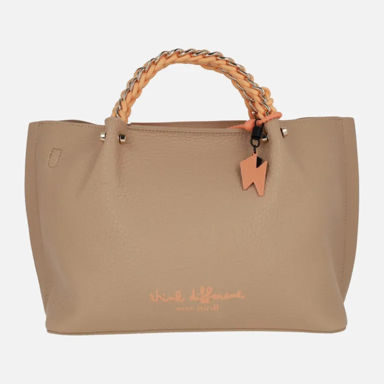 Bolsos de mano Pepe Moll en camel con detalles en naranja