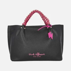 Bolsos de mano Pepe Moll en negro con detalles en rosa fucsia