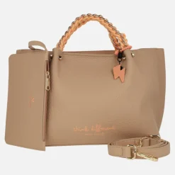 Bolsos de mano Pepe Moll en camel con detalles en naranja