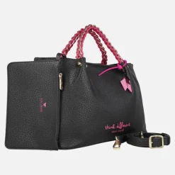 Bolsos de mano Pepe Moll en negro con detalles en rosa fucsia