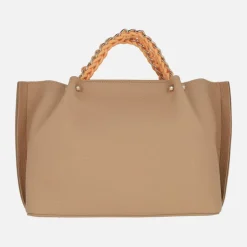 Bolsos de mano Pepe Moll en camel con detalles en naranja