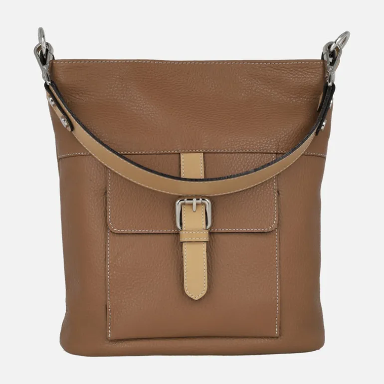 Bolsos de piel para hombro con bolsillo delantero y hebilla