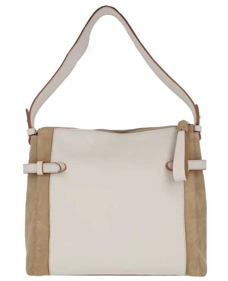 Bolsos de piel Robert pietri en combinado de ante camel y piel hielo