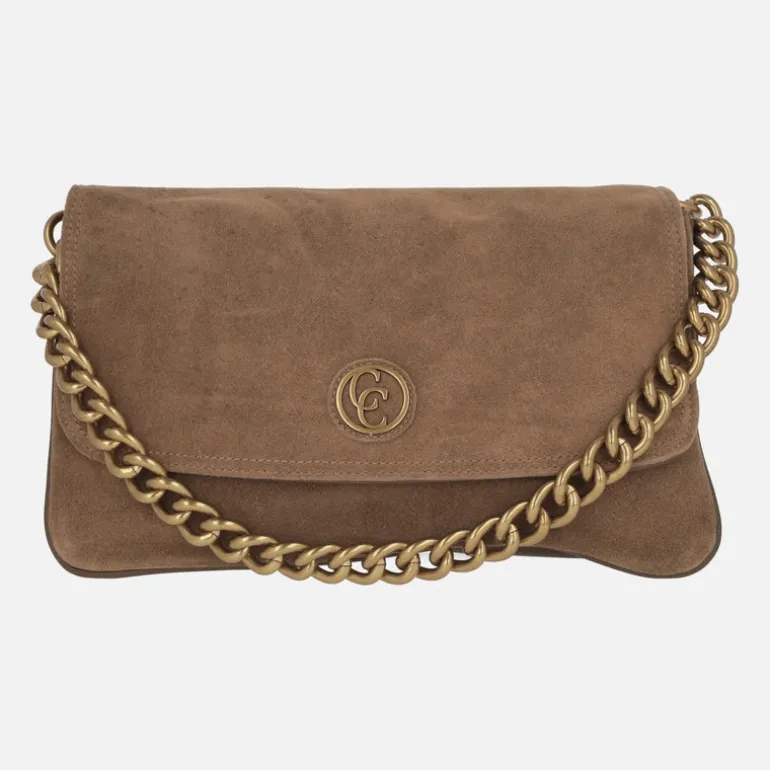 Bolsos de serraje Carmela con asa de cadena y bandolera