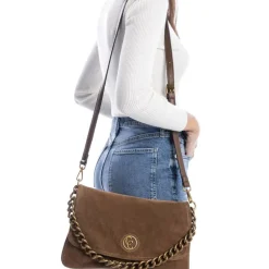 Bolsos de serraje Carmela con asa de cadena y bandolera