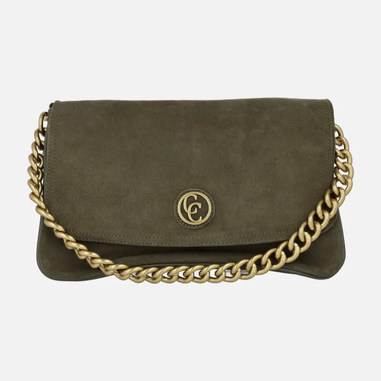 Bolsos de serraje Carmela con asa de cadena y bandolera