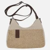 Bolsos en combinado de tejido y rafia con asa ajustable
