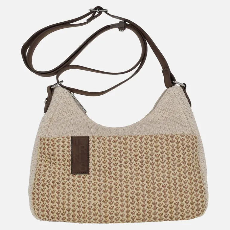 Bolsos en combinado de tejido y rafia con asa ajustable
