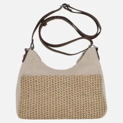 Bolsos en combinado de tejido y rafia con asa ajustable