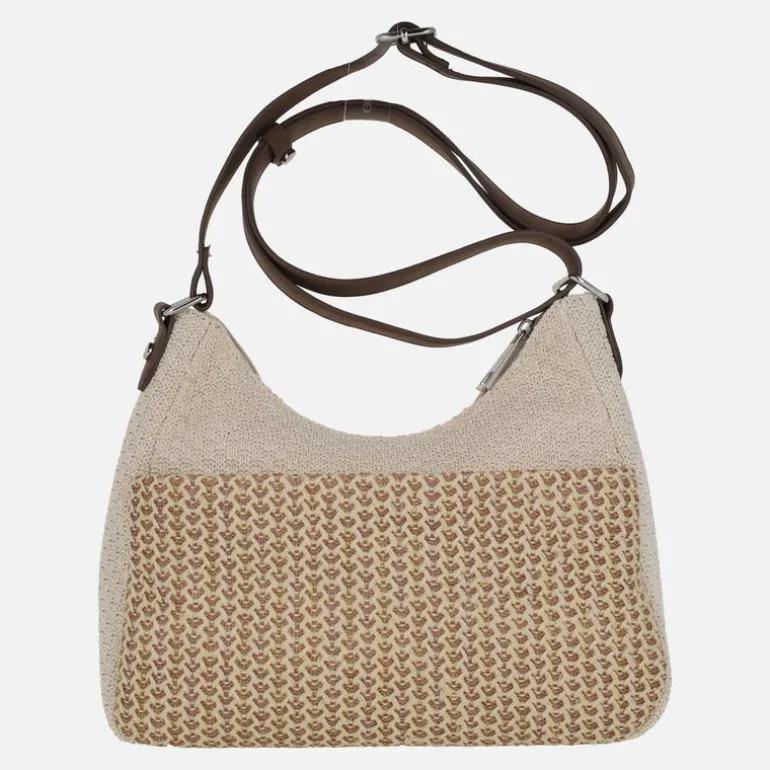 Bolsos en combinado de tejido y rafia con asa ajustable