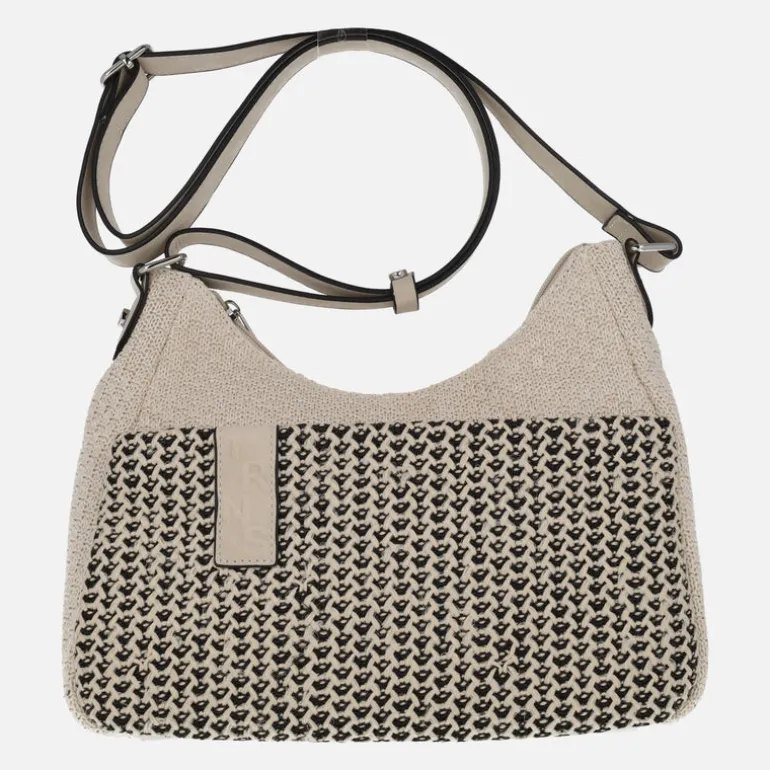 Bolsos en combinado de tejido y rafia con asa ajustable
