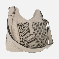 Bolsos en combinado de tejido y rafia con asa ajustable