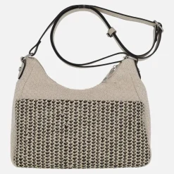 Bolsos en combinado de tejido y rafia con asa ajustable